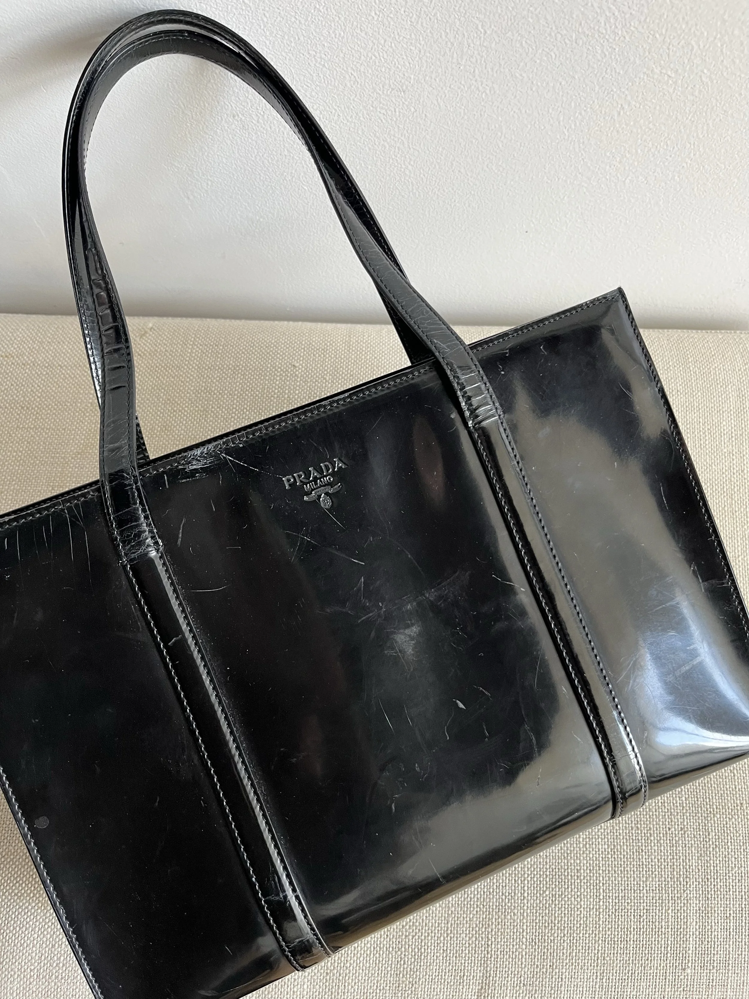90s PRADA VINTAGE LEATHER TOTE HAND BAG